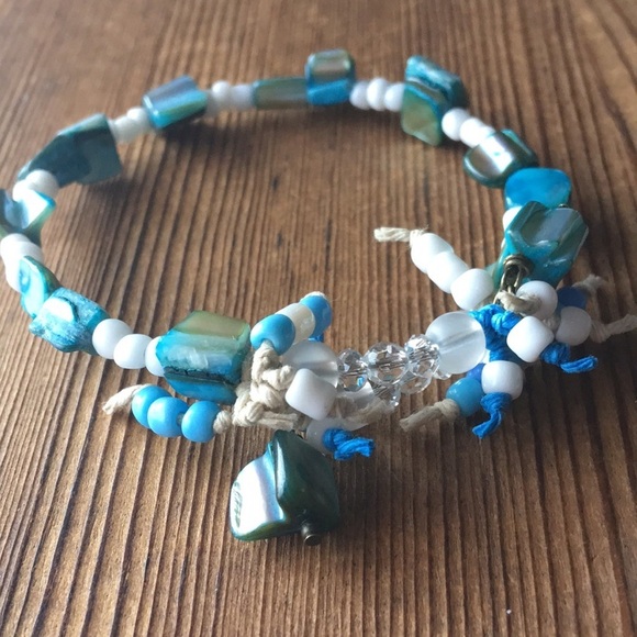 Blue and White Beaded Bangle Bracelet,  Handmade Ladies Bracelet,  Blue … - Picture 7 of 7